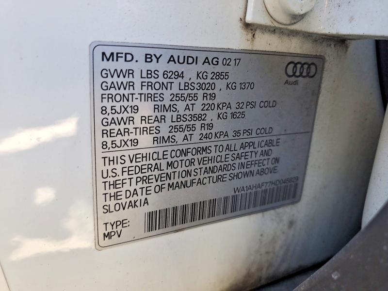 2017 Audi Q7 მანქანა იყიდება აუქციონზე, vin: WA1AHAF77HD045829, აუქციონის ნომერი: 53268796