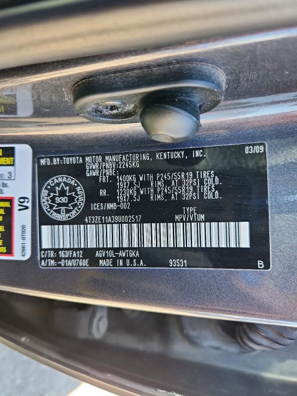 2009 Toyota Venza მანქანა იყიდება აუქციონზე, vin: 4T3ZE11A39U002517, აუქციონის ნომერი: 52549996
