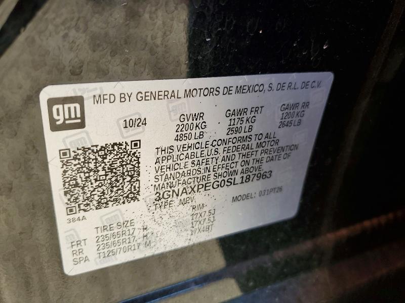 Aukcja sprzedaży 2025 Chevrolet Equinox, vin: 3GNAXPEG0SL187963, numer aukcji: 52876406