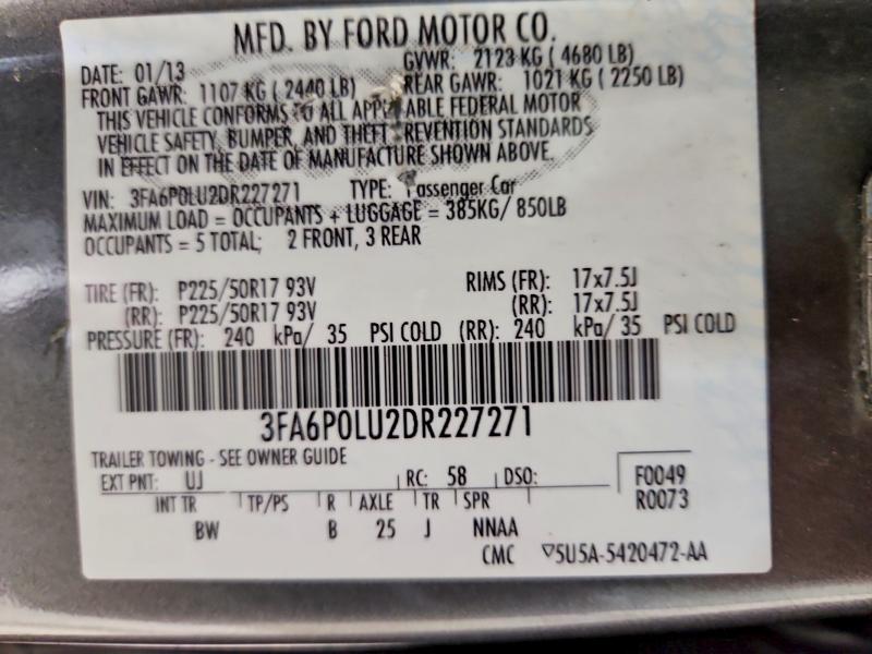 Aukcja sprzedaży 2013 Ford Fusion, vin: 3FA6P0LU2DR227271, numer aukcji: 54167116