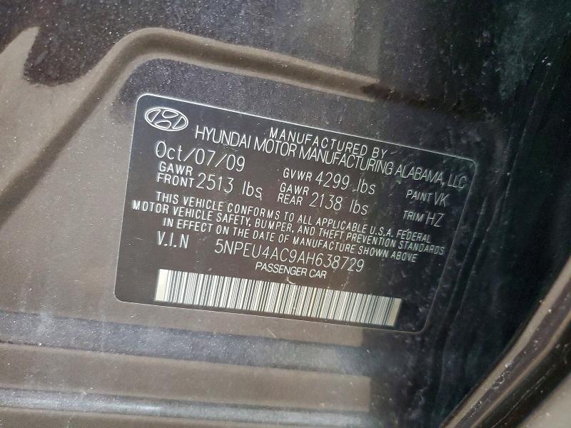 2010 Hyundai Sonata მანქანა იყიდება აუქციონზე, vin: 5NPEU4AC9AH638729, აუქციონის ნომერი: 51616186