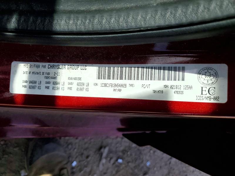 Aukcja sprzedaży 2011 Chrysler 200, vin: 1C3BC1FB1BN540028, numer aukcji: 52380106