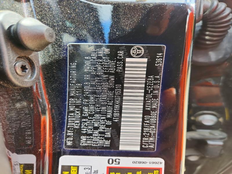 2019 Toyota Camry მანქანა იყიდება აუქციონზე, vin: 4T1B11HK4KU715310, აუქციონის ნომერი: 53104516