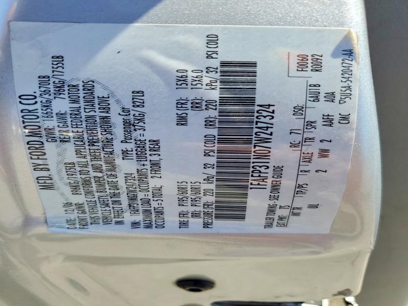 Продаж на аукціоні авто 2007 Ford Focus, vin: 1FAFP31N07W247324, номер лоту: 52900166