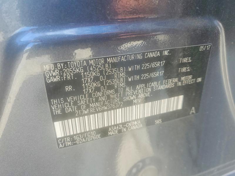 53886256 :رقم المزاد ، 2T3WFREV6HW376372 vin ، 2017 Toyota Rav4 مزاد بيع