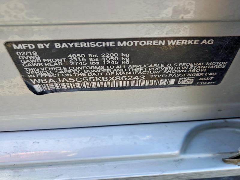 Продажа на аукционе авто 2019 Bmw 530, vin: WBAJA5C55KBX86243, номер лота: 54676246