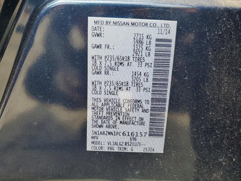 Продажа на аукционе авто 2015 Nissan Pathfinder, vin: 5N1AR2MN1FC616157, номер лота: 52548696
