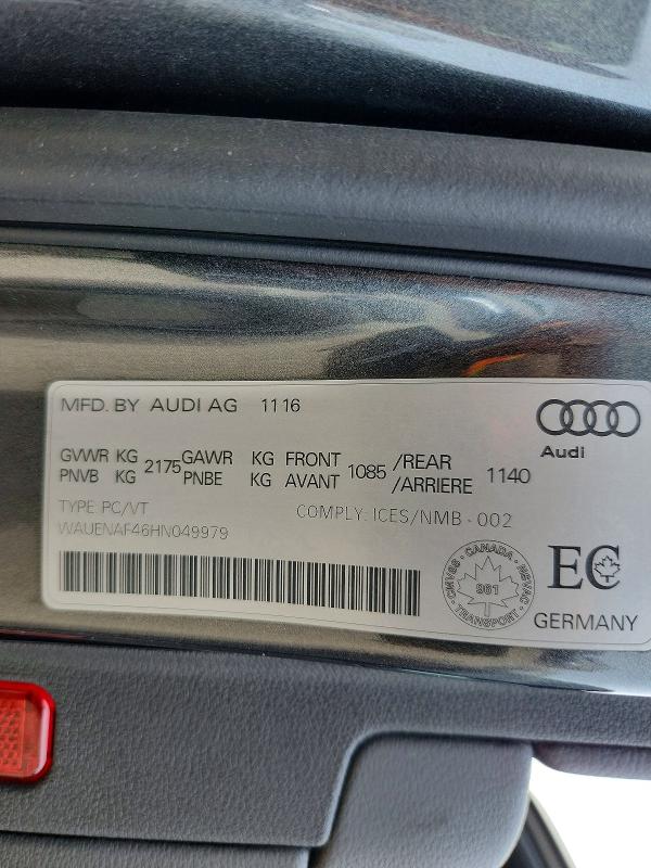 2017 Audi A4 მანქანა იყიდება აუქციონზე, vin: WAUENAF46HN049979, აუქციონის ნომერი: 53877836