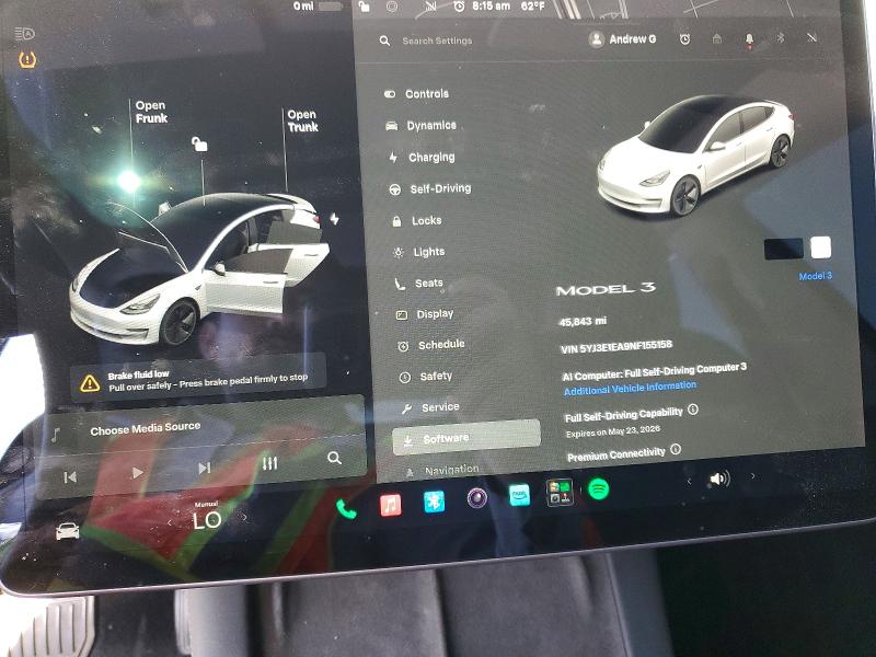 53436456 :رقم المزاد ، 5YJ3E1EA9NF155158 vin ، 2022 Tesla Model 3 مزاد بيع