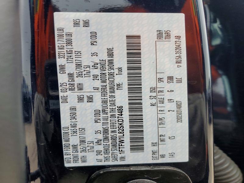 Продаж на аукціоні авто 2025 Ford F150, vin: 1FTFW1L82SKD74486, номер лоту: 52728736