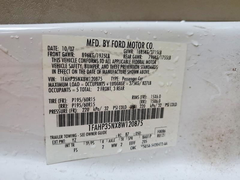 52003776 :رقم المزاد ، 1FAHP35NX8W120875 vin ، 2008 Ford Focus مزاد بيع