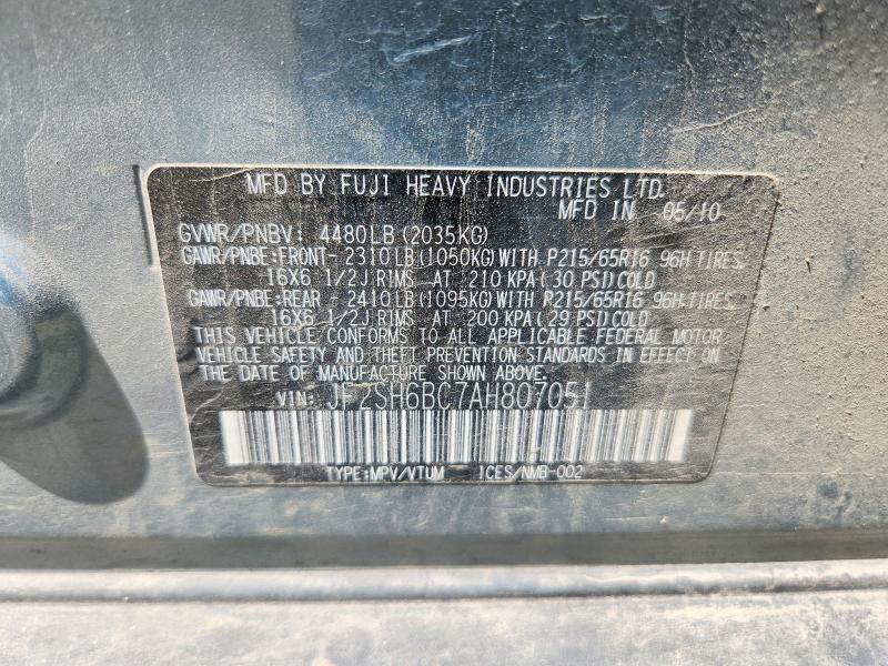 53971176 :رقم المزاد ، JF2SH6BC7AH807051 vin ، 2010 Subaru Forester مزاد بيع