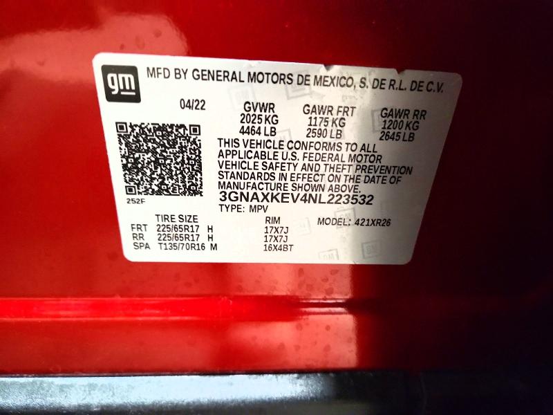 Продажа на аукционе авто 2022 Chevrolet Equinox, vin: 3GNAXKEV4NL223532, номер лота: 53091056
