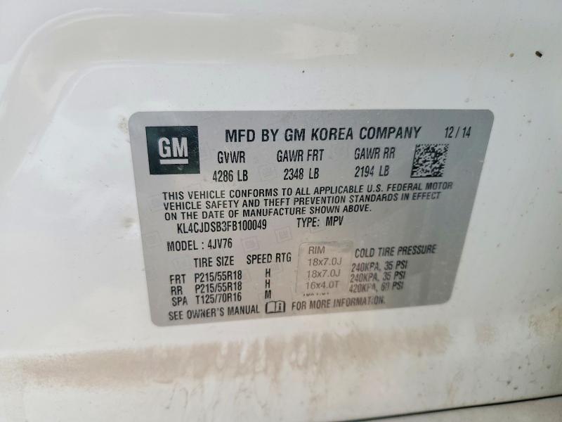 Aukcja sprzedaży 2015 Buick Encore, vin: KL4CJDSB3FB100049, numer aukcji: 55236306