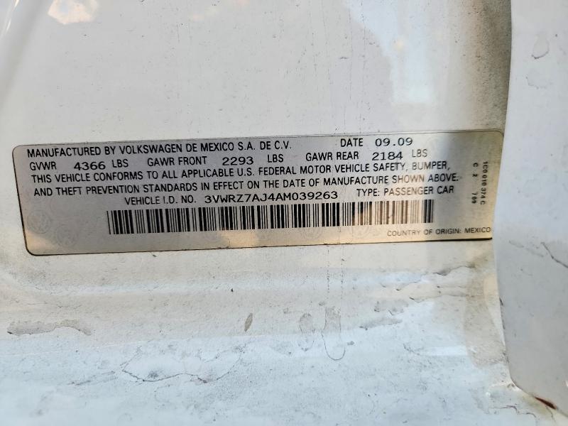 2010 Volkswagen Jetta მანქანა იყიდება აუქციონზე, vin: 3VWRZ7AJ4AM039263, აუქციონის ნომერი: 52493966