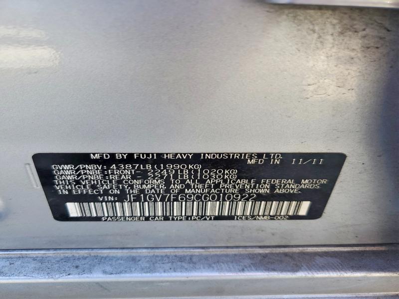 Aukcja sprzedaży 2012 Subaru Impreza, vin: JF1GV7F69CG010922, numer aukcji: 53649016