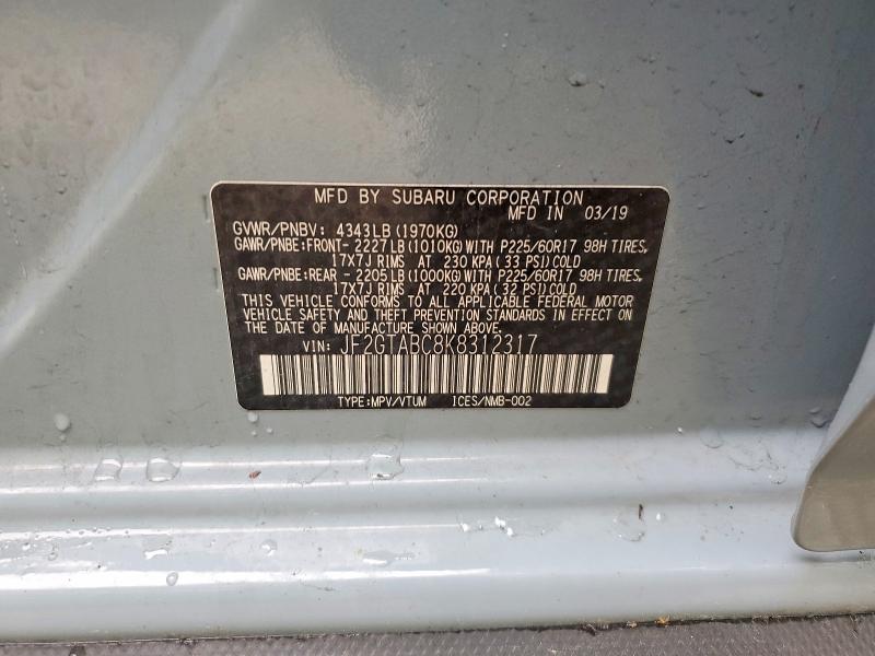 Aukcja sprzedaży 2019 Subaru Crosstrek, vin: JF2GTABC8K8312317, numer aukcji: 54236936