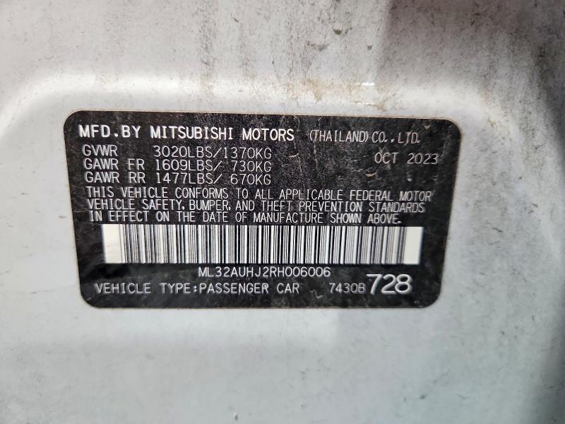 52353786 :رقم المزاد ، ML32AUHJ2RH006006 vin ، 2024 Mitsubishi Mirage مزاد بيع
