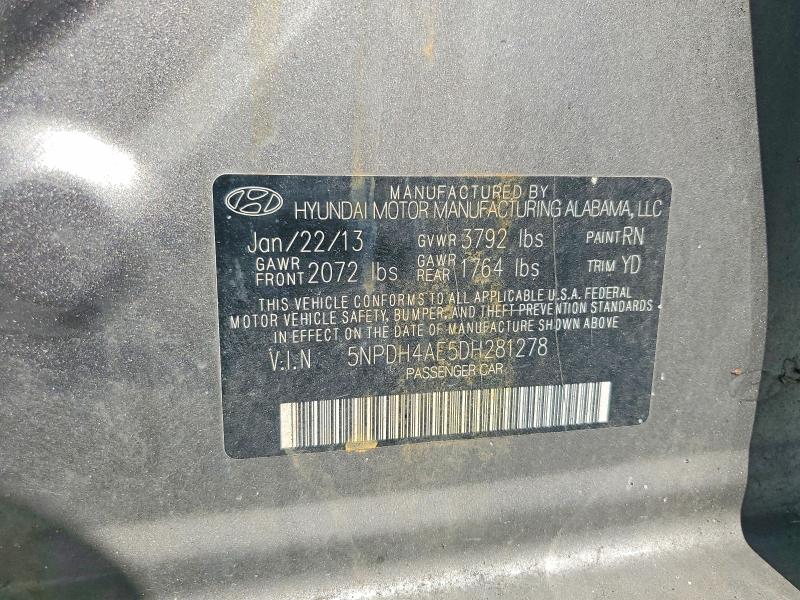 2013 Hyundai Elantra მანქანა იყიდება აუქციონზე, vin: 5NPDH4AE5DH281278, აუქციონის ნომერი: 51627206