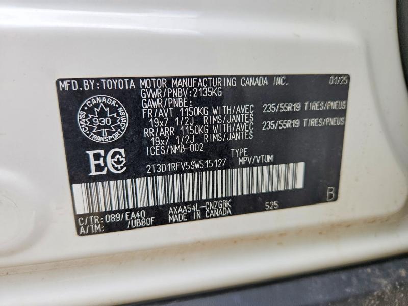 2025 Toyota Rav4 მანქანა იყიდება აუქციონზე, vin: 2T3D1RFV5SW515127, აუქციონის ნომერი: 52875986
