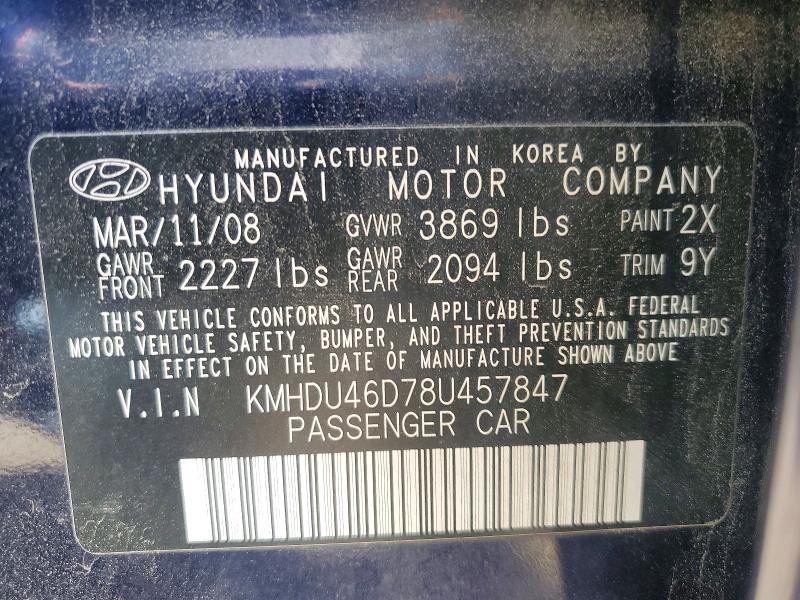 52456006 :رقم المزاد ، KMHDU46D78U457847 vin ، 2008 Hyundai Elantra مزاد بيع
