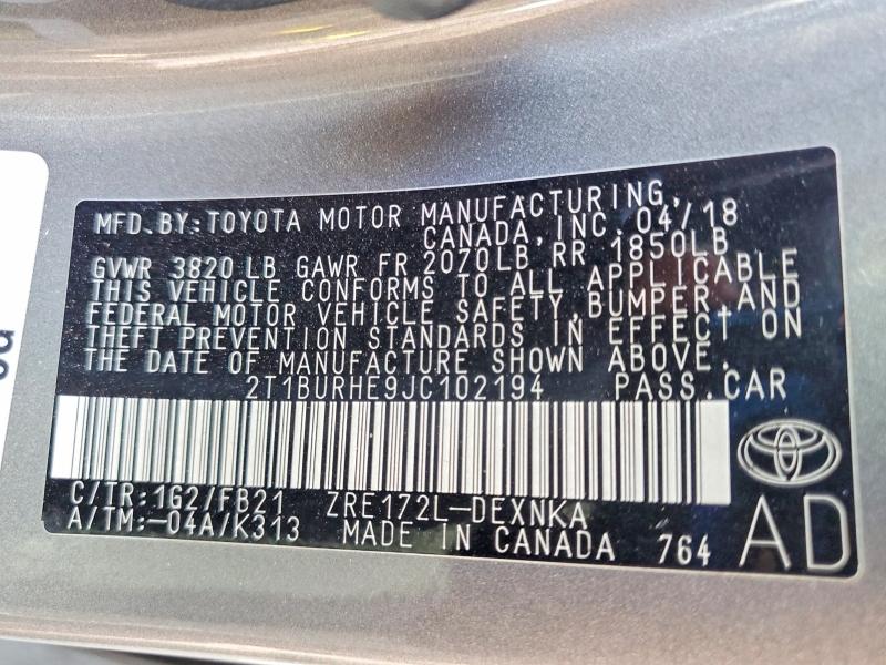 Продаж на аукціоні авто 2018 Toyota Corolla, vin: 2T1BURHE9JC102194, номер лоту: 54203626