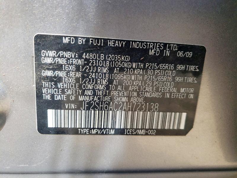 Продаж на аукціоні авто 2010 Subaru Forester, vin: JF2SH6AC2AH723138, номер лоту: 53641756