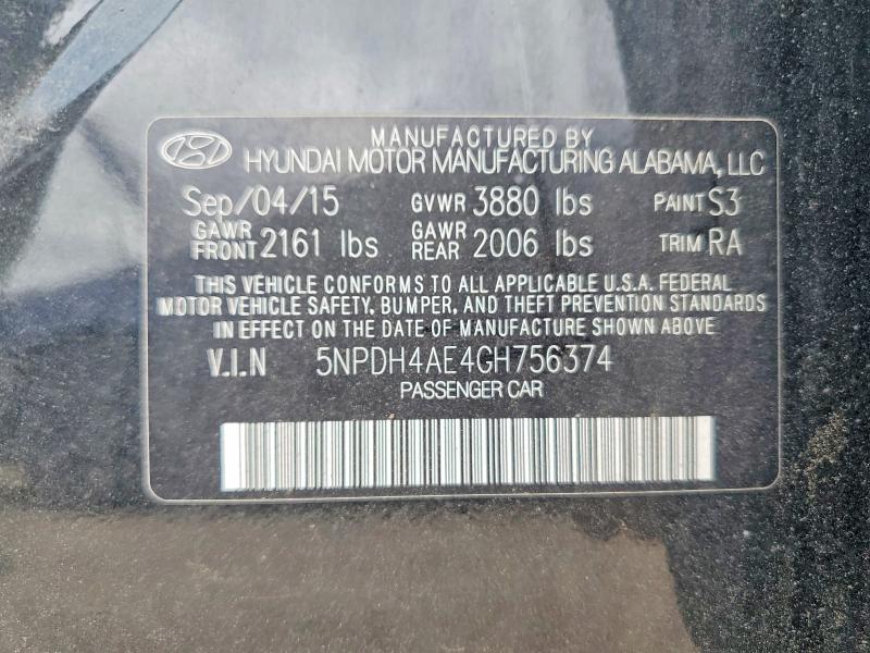 2016 Hyundai Elantra მანქანა იყიდება აუქციონზე, vin: 5NPDH4AE4GH756374, აუქციონის ნომერი: 54184166