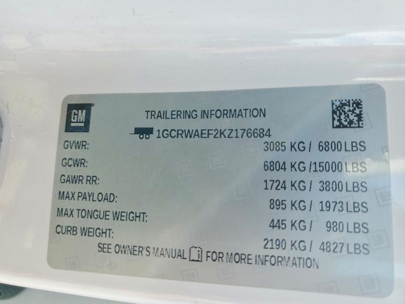 Aukcja sprzedaży 2019 Chevrolet Silverado, vin: 1GCRWAEF2KZ176684, numer aukcji: 52652726