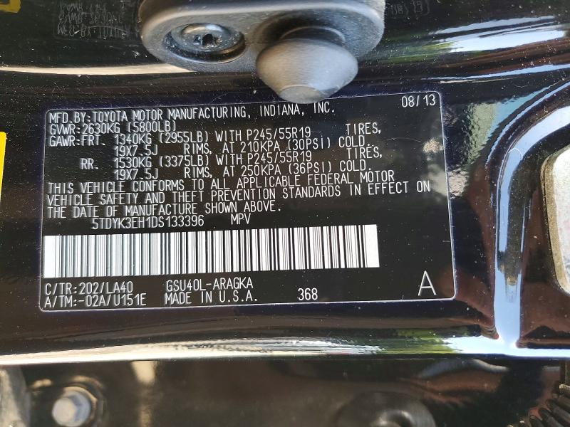 Продаж на аукціоні авто 2013 Toyota Highlander, vin: 5TDYK3EH1DS133396, номер лоту: 52013296