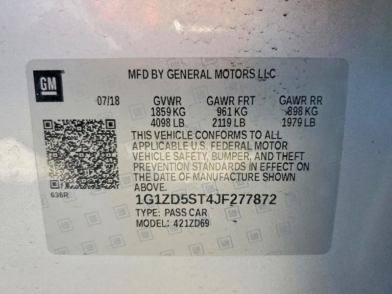 Продаж на аукціоні авто 2018 Chevrolet Malibu, vin: 1G1ZD5ST4JF277872, номер лоту: 51372586