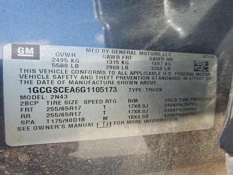 Aukcja sprzedaży 2016 Chevrolet Colorado, vin: 1GCGSCEA6G1105173, numer aukcji: 55008136