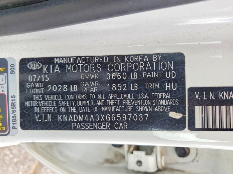 53928166 :رقم المزاد ، KNADM4A3XG6597037 vin ، 2016 Kia Rio مزاد بيع