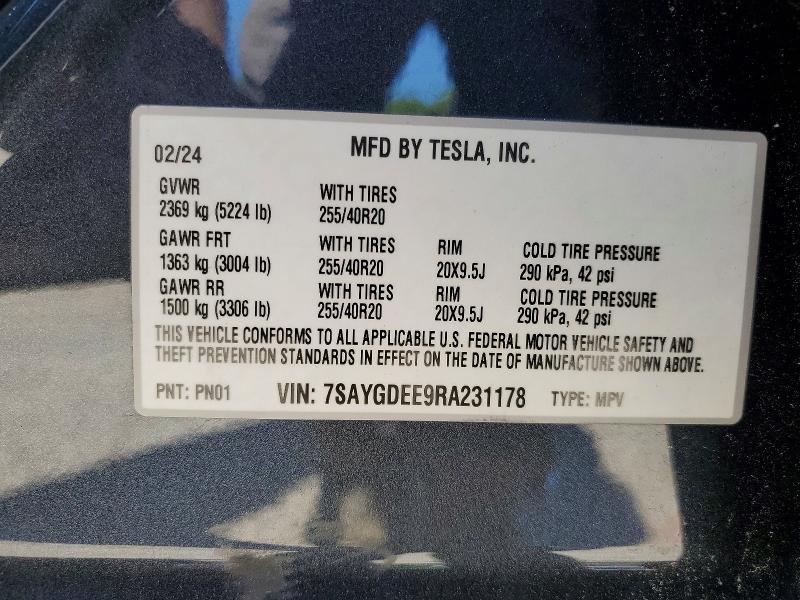 Продажа на аукционе авто 2024 Tesla Model Y, vin: 7SAYGDEE9RA231178, номер лота: 53753776
