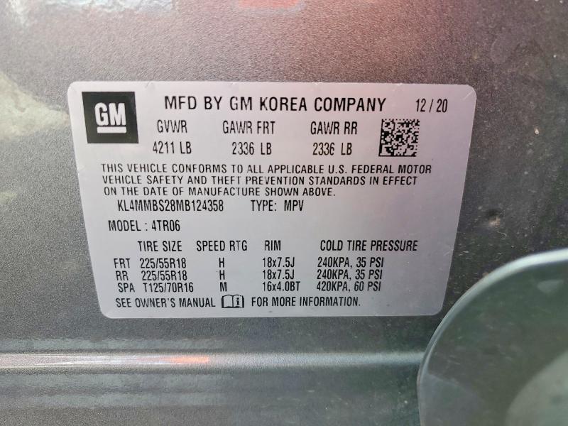 2021 Buick Encore Gx მანქანა იყიდება აუქციონზე, vin: KL4MMBS28MB124358, აუქციონის ნომერი: 53409896