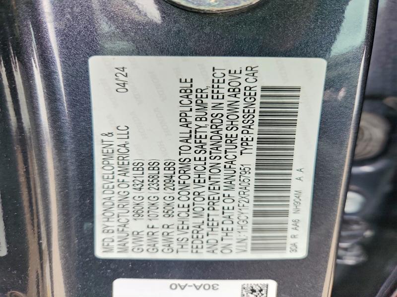 Aukcja sprzedaży 2024 Honda Accord, vin: 1HGCY1F2XRA057951, numer aukcji: 54898306