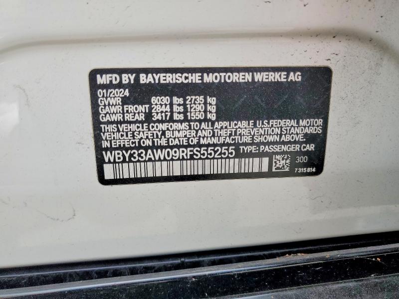 55022926 :رقم المزاد ، WBY33AW09RFS55255 vin ، 2024 Bmw I4 مزاد بيع