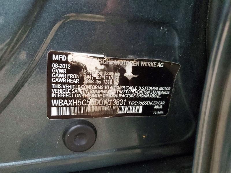 2013 Bmw 528 მანქანა იყიდება აუქციონზე, vin: WBAXH5C56DDW13831, აუქციონის ნომერი: 52071846
