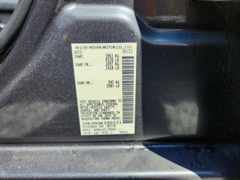 Продажа на аукционе авто 2022 Nissan Altima, vin: 1N4BL4DV1NN390331, номер лота: 54324786