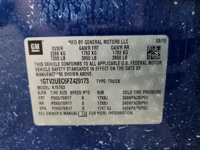 2015 Gmc Sierra მანქანა იყიდება აუქციონზე, vin: 1GTV2UEC6FZ429173, აუქციონის ნომერი: 54640606