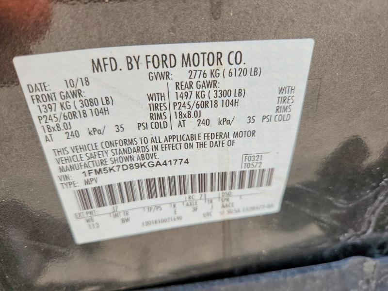 Продаж на аукціоні авто 2019 Ford Explorer, vin: 1FM5K7D89KGA41774, номер лоту: 54866396
