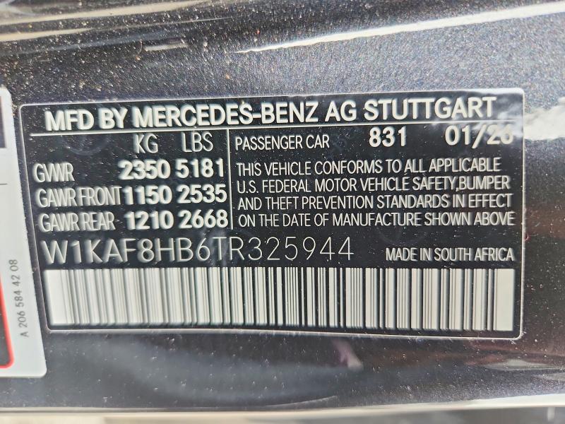 Продаж на аукціоні авто 2026 Mercedes-benz C, vin: W1KAF8HB6TR325944, номер лоту: 53832216