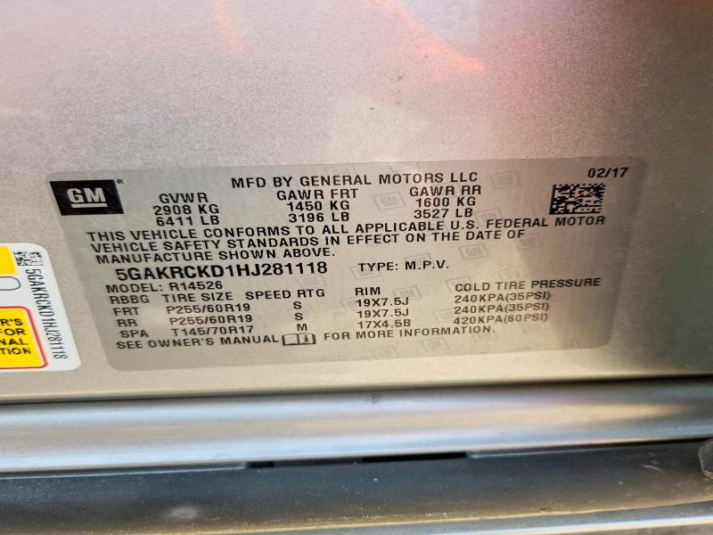 Aukcja sprzedaży 2017 Buick Enclave, vin: 5GAKRCKD1HJ281118, numer aukcji: 52460456