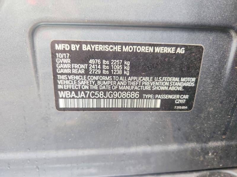 Продаж на аукціоні авто 2018 Bmw 530, vin: WBAJA7C58JG908686, номер лоту: 55011506