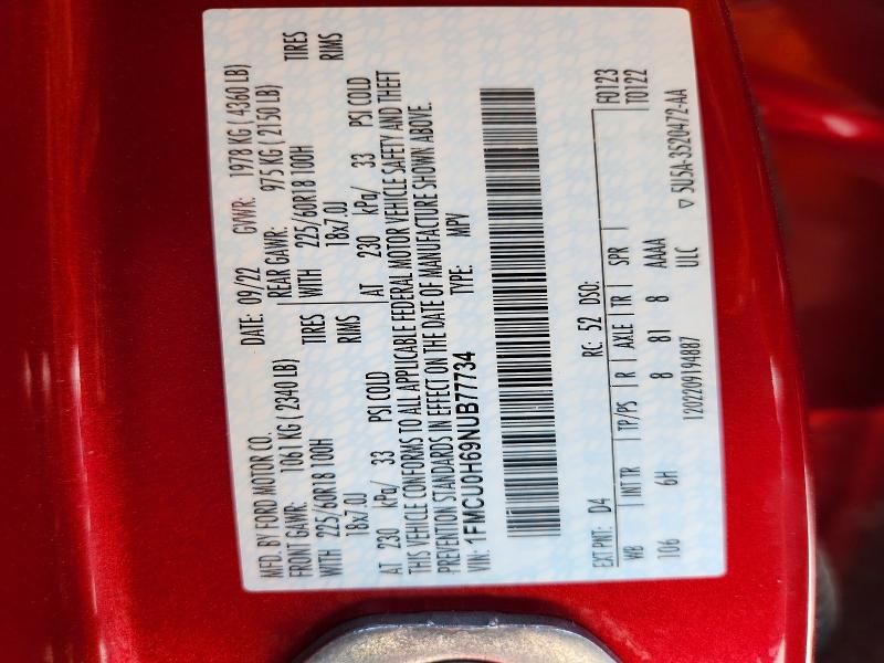 Aukcja sprzedaży 2022 Ford Escape, vin: 1FMCU0H69NUB77734, numer aukcji: 53618716