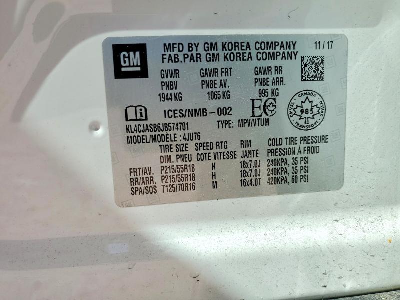 Aukcja sprzedaży 2018 Buick Encore, vin: KL4CJASB6JB574701, numer aukcji: 55161356