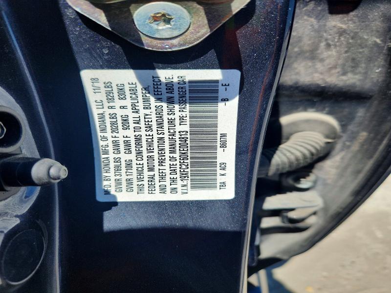 Aukcja sprzedaży 2019 Honda Civic, vin: 19XFC2F60KE004813, numer aukcji: 52418396