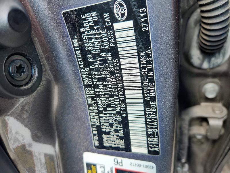 54479596 :رقم المزاد ، 4T1BF1FK7HU287925 vin ، 2017 Toyota Camry مزاد بيع