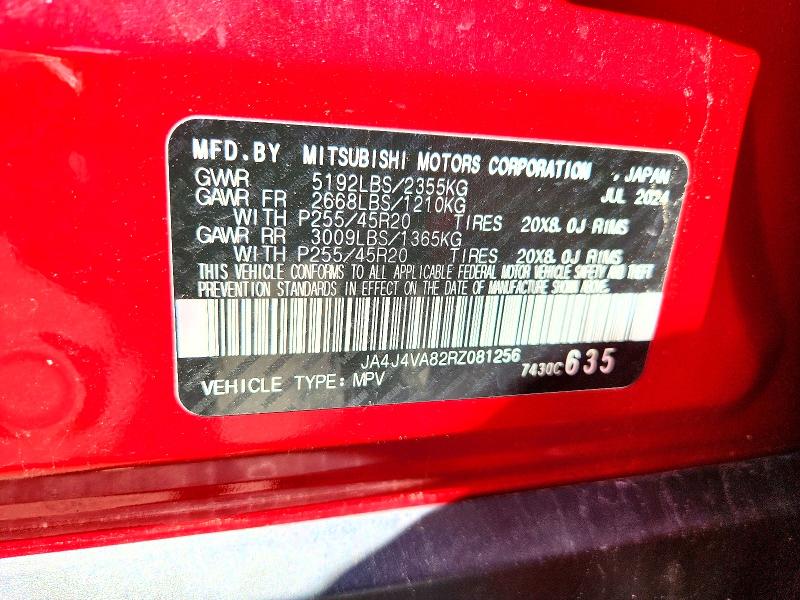 52450246 :رقم المزاد ، JA4J4VA82RZ081256 vin ، 2024 Mitsubishi Outlander مزاد بيع