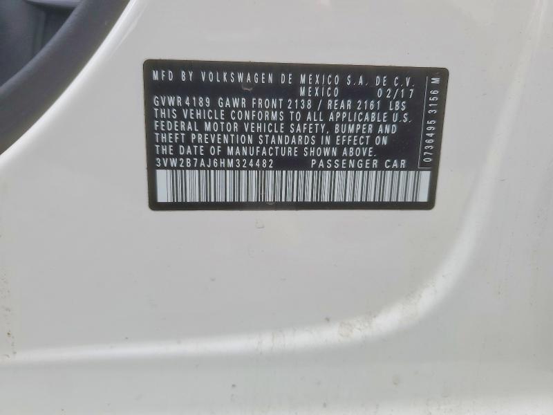 50401756 :رقم المزاد ، 3VW2B7AJ6HM324482 vin ، 2017 Volkswagen Jetta مزاد بيع